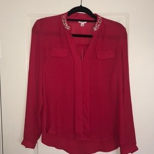 Hot pink blouse with pearl detailing